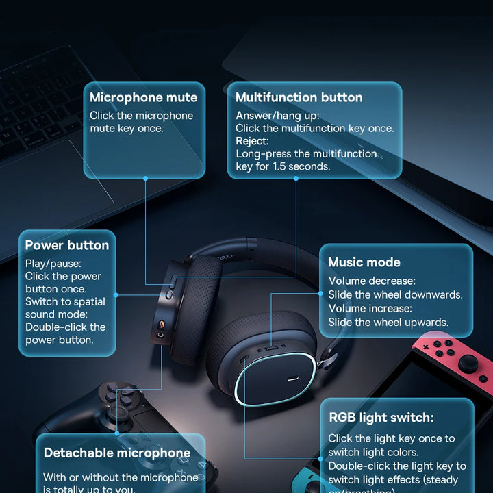 Baseus GH02 Wireless Gaming Headphones - RGB & Bluetooth 5.3