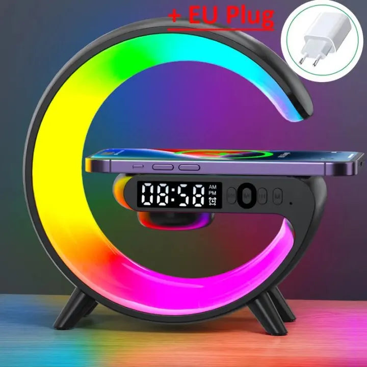 RGB Wireless Charger Stand with Alarm Clock & Speaker