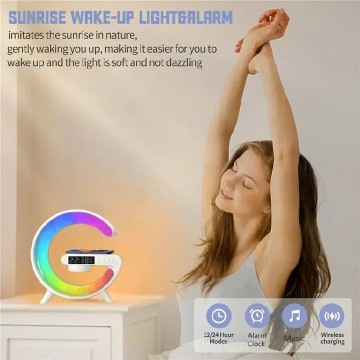 RGB Wireless Charger Stand with Alarm Clock & Speaker
