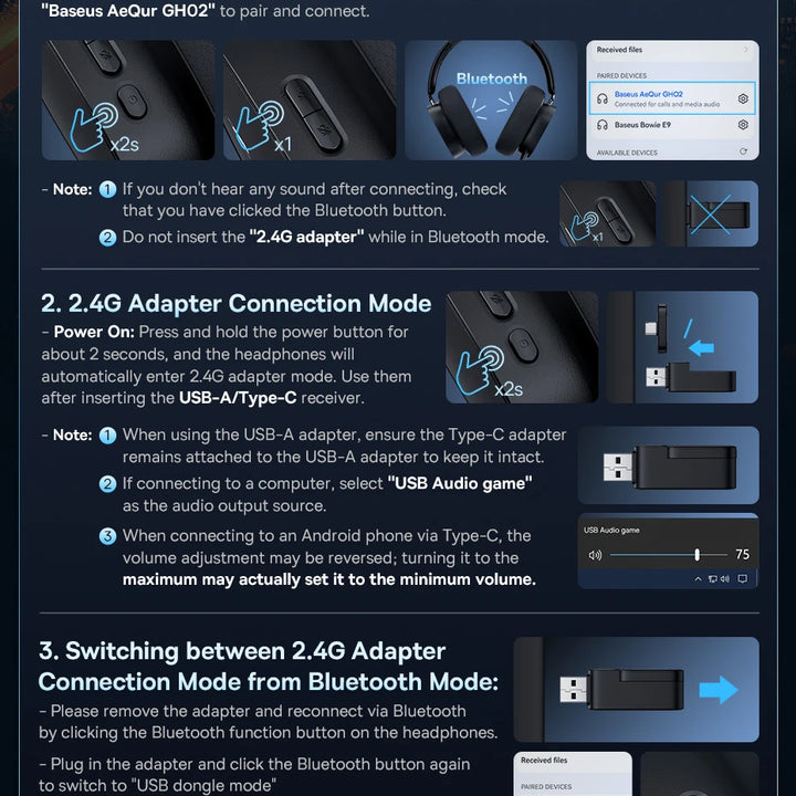 Baseus GH02 Wireless Gaming Headphones - RGB & Bluetooth 5.3