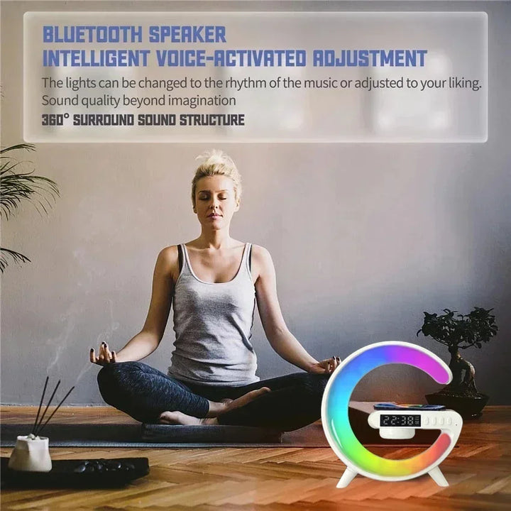 RGB Wireless Charger Stand with Alarm Clock & Speaker