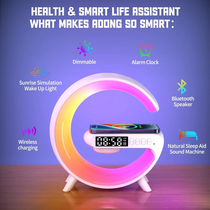 RGB Wireless Charger Stand with Alarm Clock & Speaker